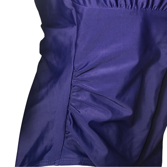 Dark Blue Swimsuit Swimming Halter Fly Rap Tie Neck Ruched Sides Size L - Picture 4 of 4